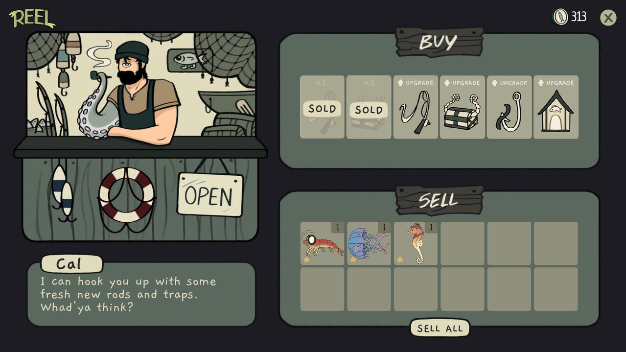 Screenshot of REEL, featuring Cal's shop.